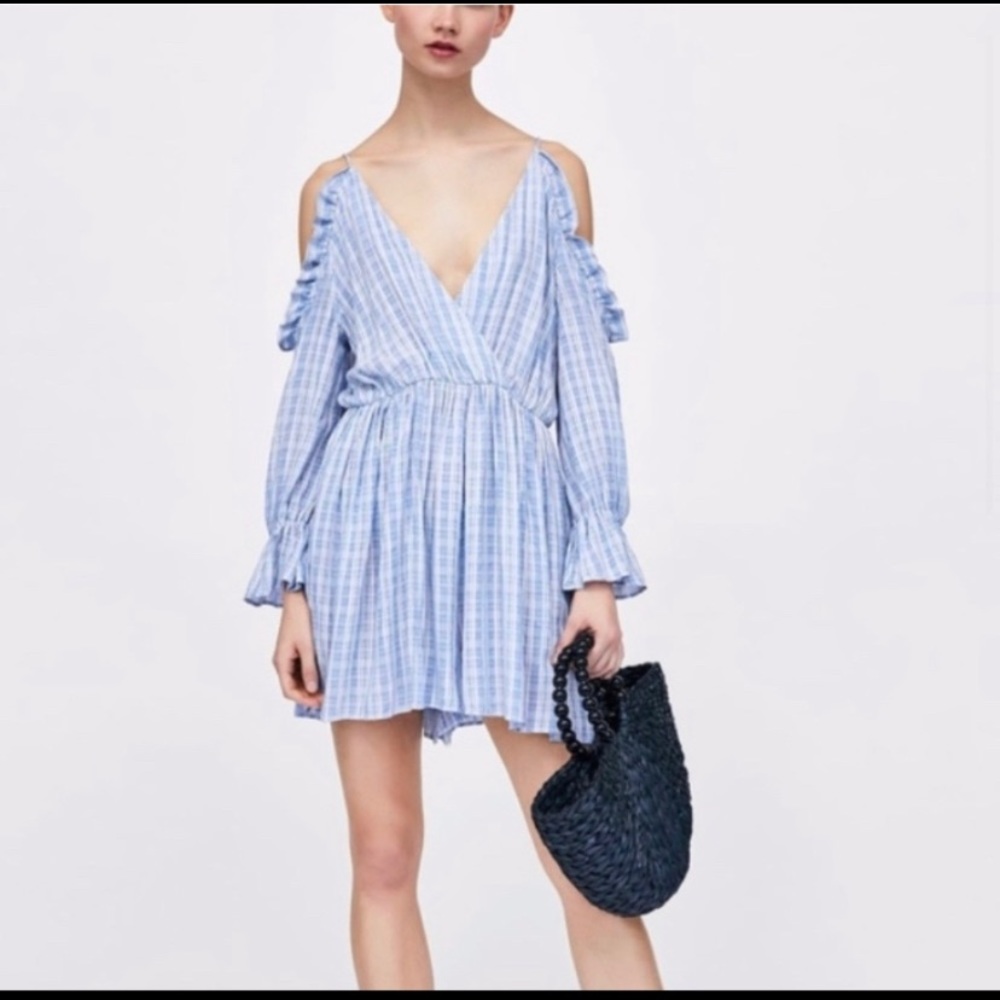 ZARA//  Wrap Cold Shoulder Frill Ruffle Romper